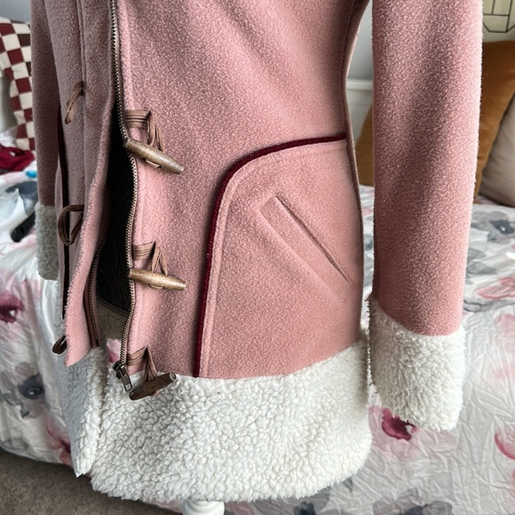 Y2K Paul Frank Sherpa Lined, Mauve Fleece jacket with zipper and wooden button - Picture 5 of 14